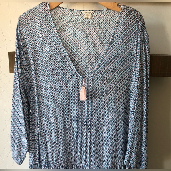 Lucky brand|Comfy pale blue geometric print long sleeve sleep shirt •••Large - Picture 4 of 10